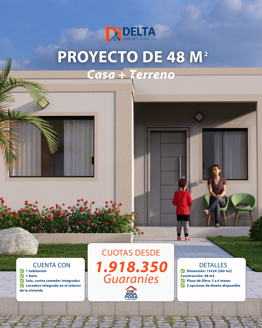 Ficha del proyecto de 48 m²: una habitación, un baño, vivienda ampliable