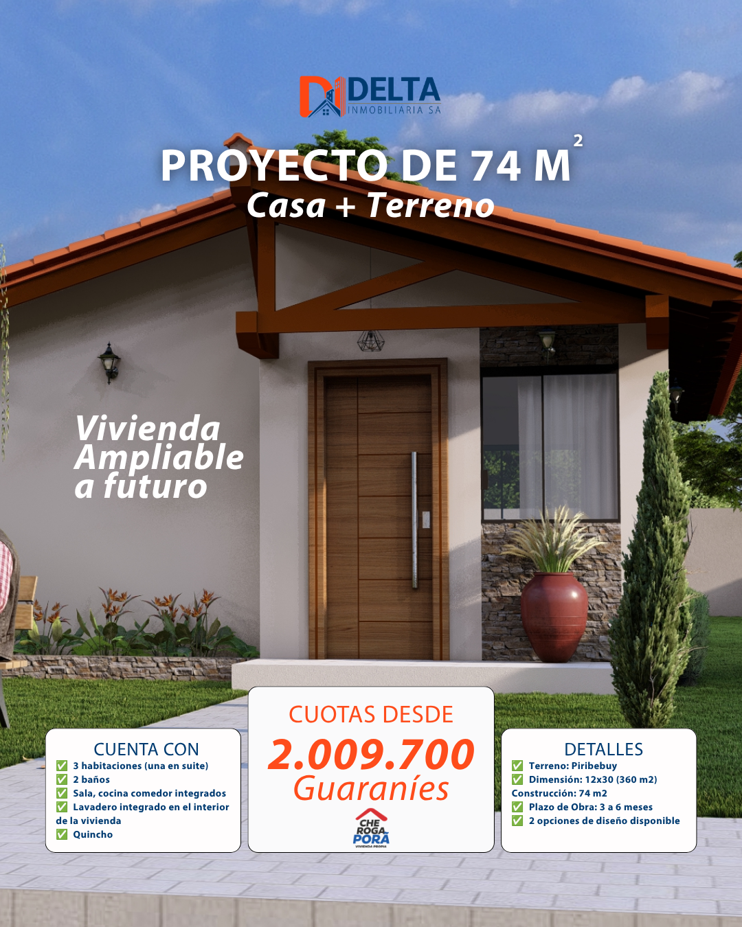 Proyecto de 74,02 m² · casa y terreno